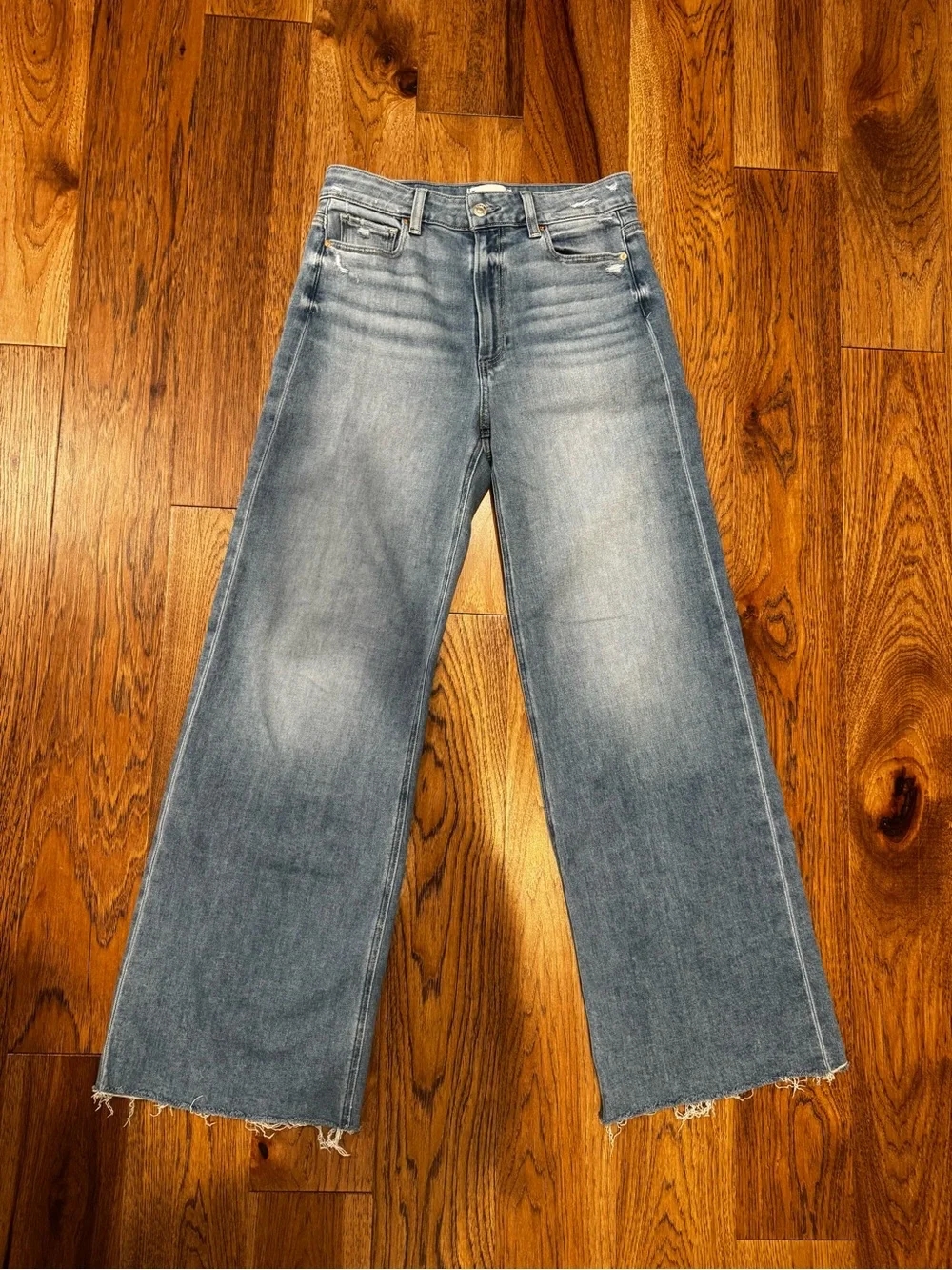 PAIGE Light Blue Raw-Hem Wide Leg Jeans - Picture 5 of 16